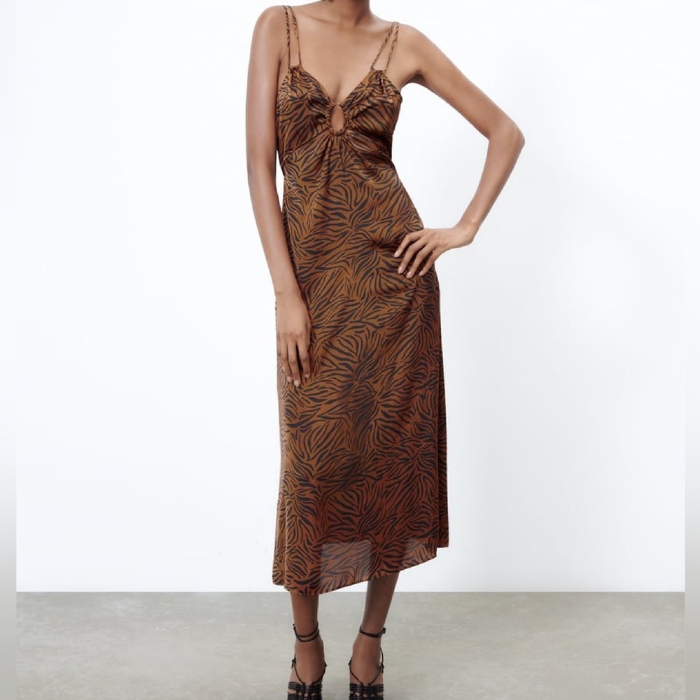 NEW Zara Animal Print Cut Out Slip Dress-Size Small